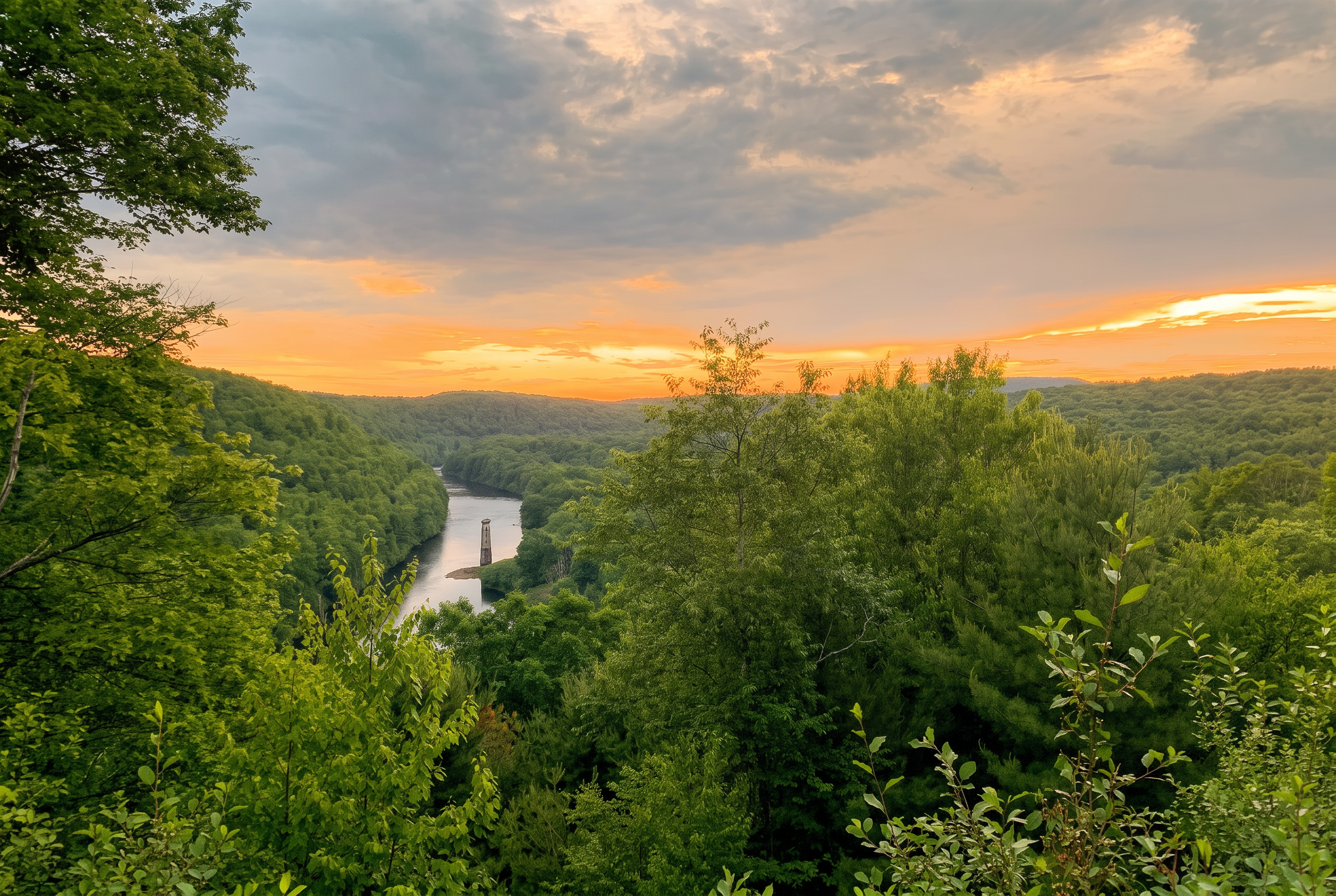 Sunset over the Lehigh Gorge seen from the Fireline Trail near Jim Thorpe, Pennsylvania